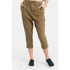 UO BDG Cotton Cropped Pants Khaki Olive Pegged Size 6